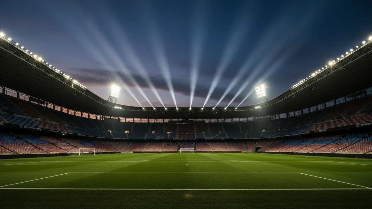 Las luces del estadio de LaLiga EA Sports contra el cielo nocturno.