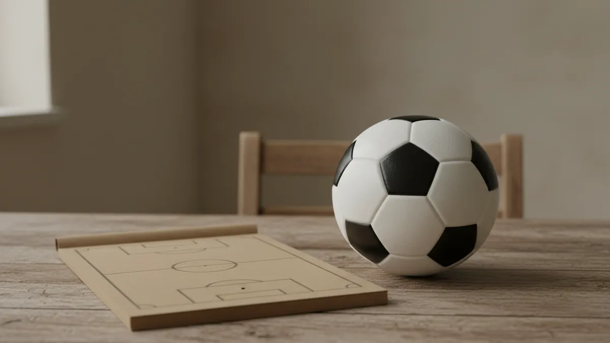 Un cuaderno con notas y un balón de fútbol sobre una mesa, pensando en LaLiga EA Sports.
